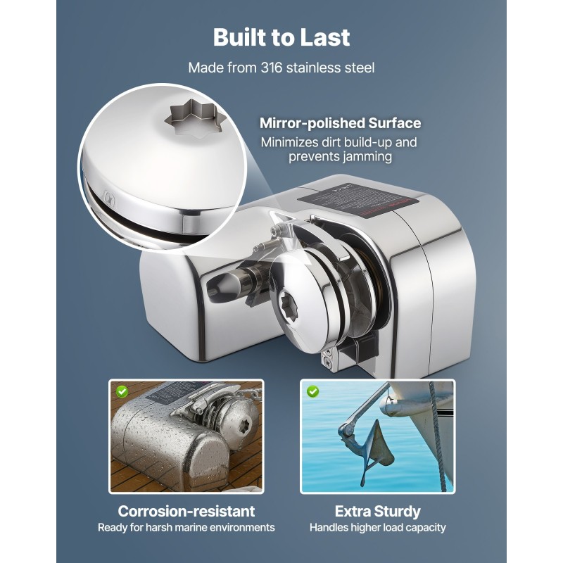 Sähköinen ankkurivinssi 12 V 316-ruostumaton teräs 7–9 m veneisiin