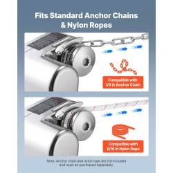 Sähköinen ankkurivinssi 12 V 316-ruostumaton teräs 7–9 m veneisiin