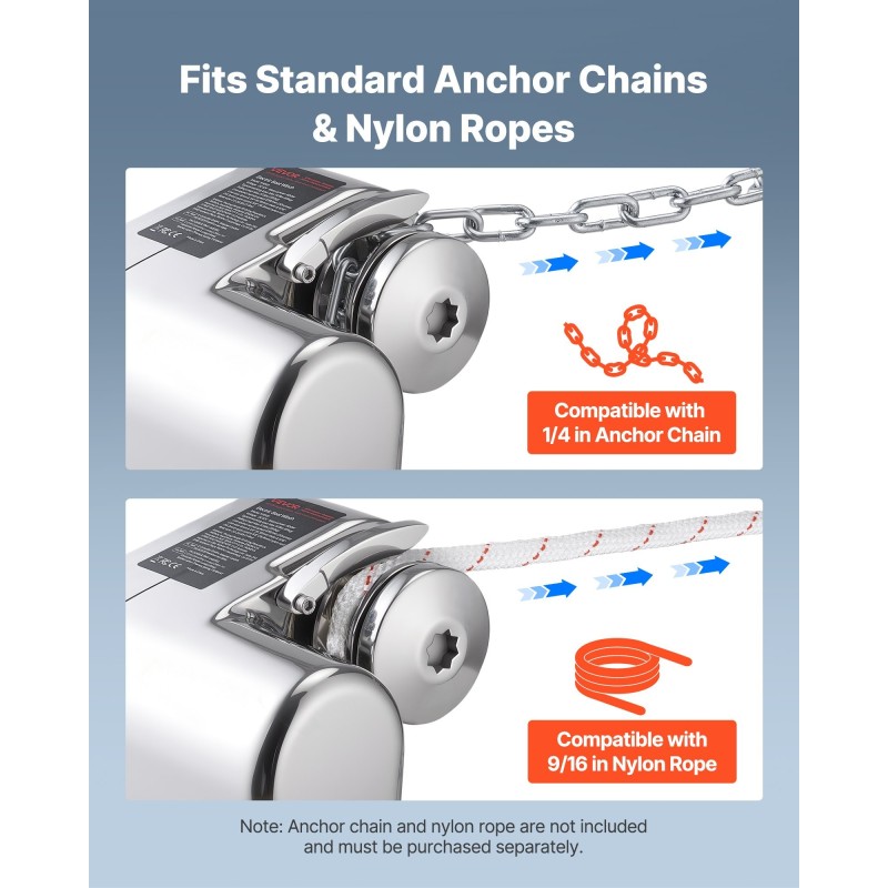 Sähköinen ankkurivinssi 12 V 316-ruostumaton teräs 7–9 m veneisiin