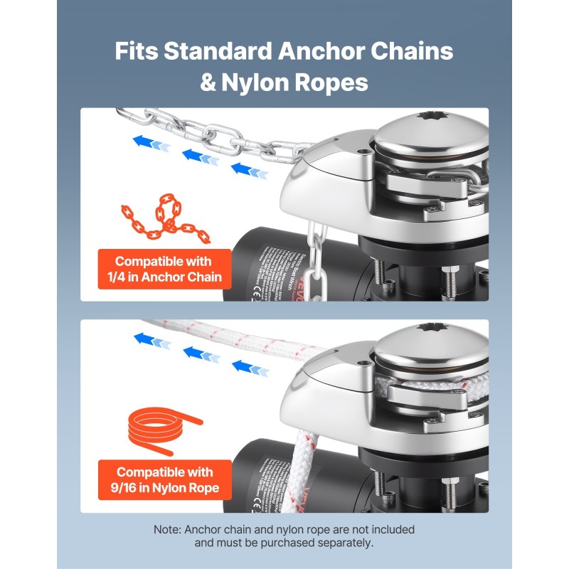 Sähköinen ankkurivinssi vapaalaskutoiminto 316 ruostumatonta terästä 6–11 m veneille