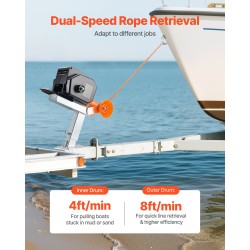 Sähköinen venevinssi 12 voltin 900 kilogramman vetokyvyllä köydellä ja käsikäytöllä