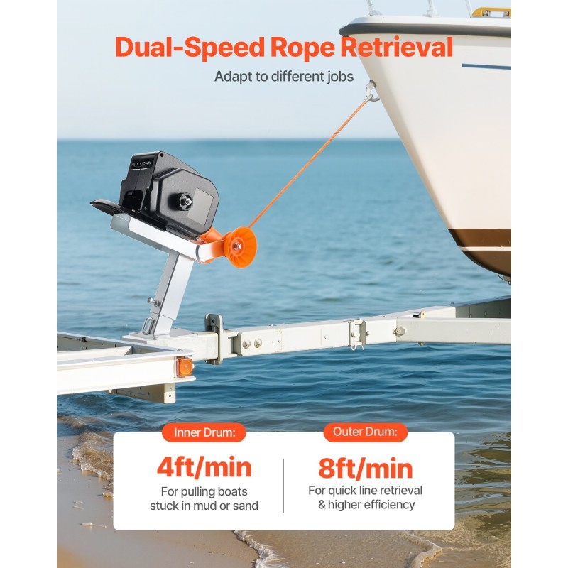 Sähköinen venevinssi 12 voltin 900 kilogramman vetokyvyllä köydellä ja käsikäytöllä