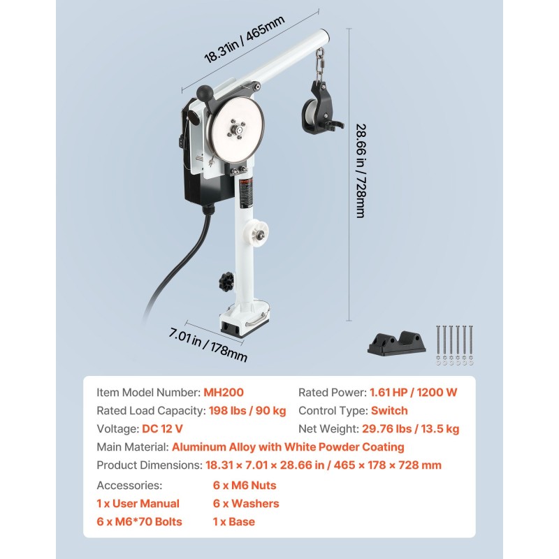 Sähköinen rapu- ja katiskavinssi alumiiniseos 12 V 90 kg nostokyky