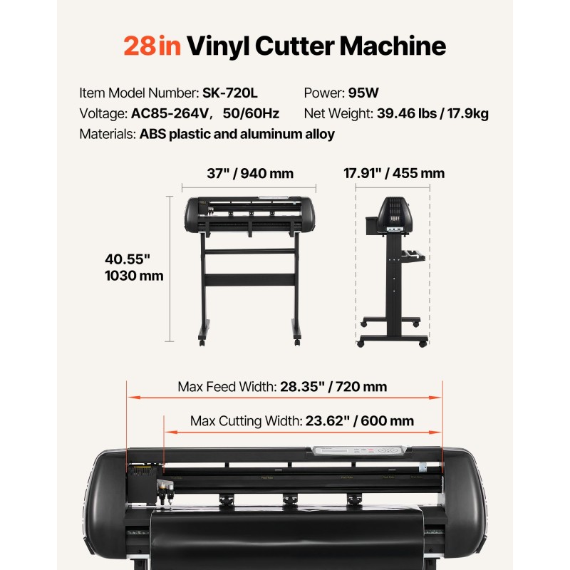 Vinyylileikkuri 720 mm syöttöleveys 600 mm leikkausleveys kaksiteräinen LED-näyttö jalustalla