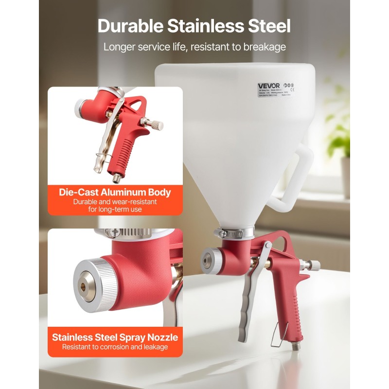 Tekstuuriruiskupistooli 4,5 L säiliö ruostumatonta terästä seinille ja katoille