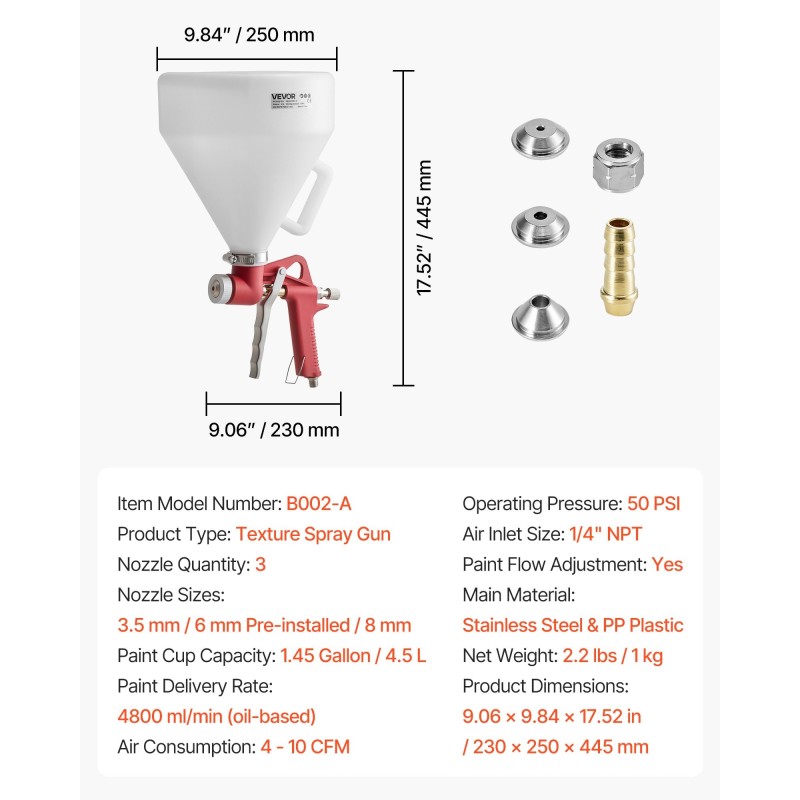 Tekstuuriruiskupistooli 4,5 L säiliö ruostumatonta terästä seinille ja katoille