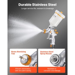 HVLP-maaliruisku 600 ml 3 suutinta 1.3/1.4/1.7 mm ruostumaton teräs ja messinki