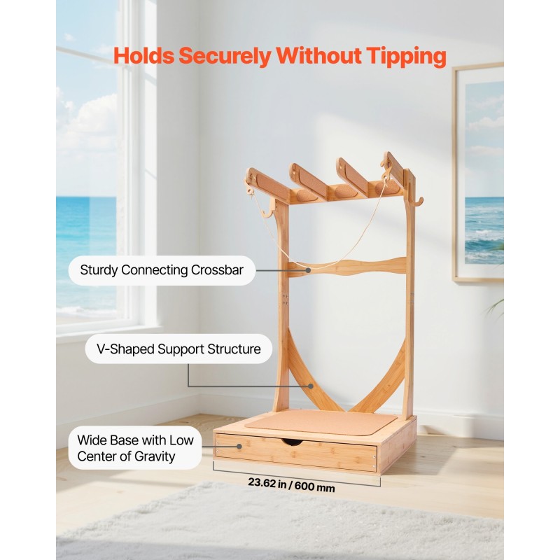 Kolmitasoinen pystysuora puinen lautateline surffilaudoille wakeboardeille lumilaudoille leijalautoille