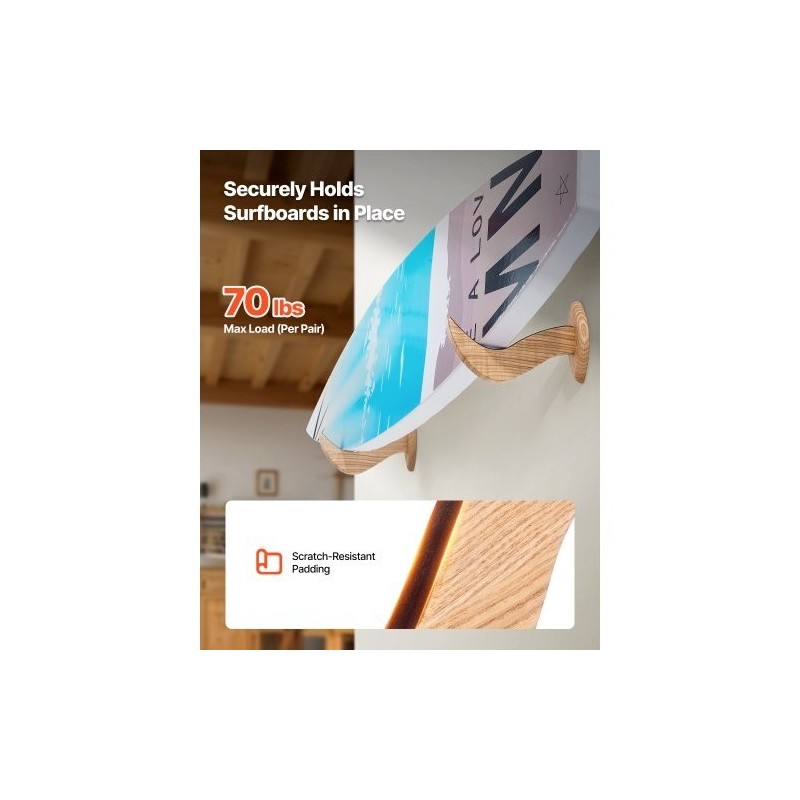 Seinään kiinnitettävä vaakasuuntainen lautateline tuhkapuusta pehmustetuilla kosketuspinnoilla yhden tason