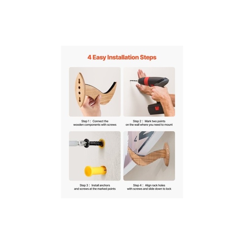 Seinään kiinnitettävä vaakasuuntainen lautateline tuhkapuusta pehmustetuilla kosketuspinnoilla yhden tason