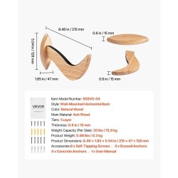 Seinään kiinnitettävä vaakasuuntainen lautateline tuhkapuusta pehmustetuilla kosketuspinnoilla yhden tason