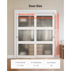 Ohitusliukuovet kaapistoihin 2 paneelia massiivipuu ja MDF 1829x2032mm valkoinen himmeä lasi