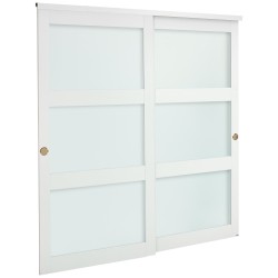 Ohitusliukuovet kaapistoihin 2 paneelia massiivipuu ja MDF 1829x2032mm valkoinen himmeä lasi