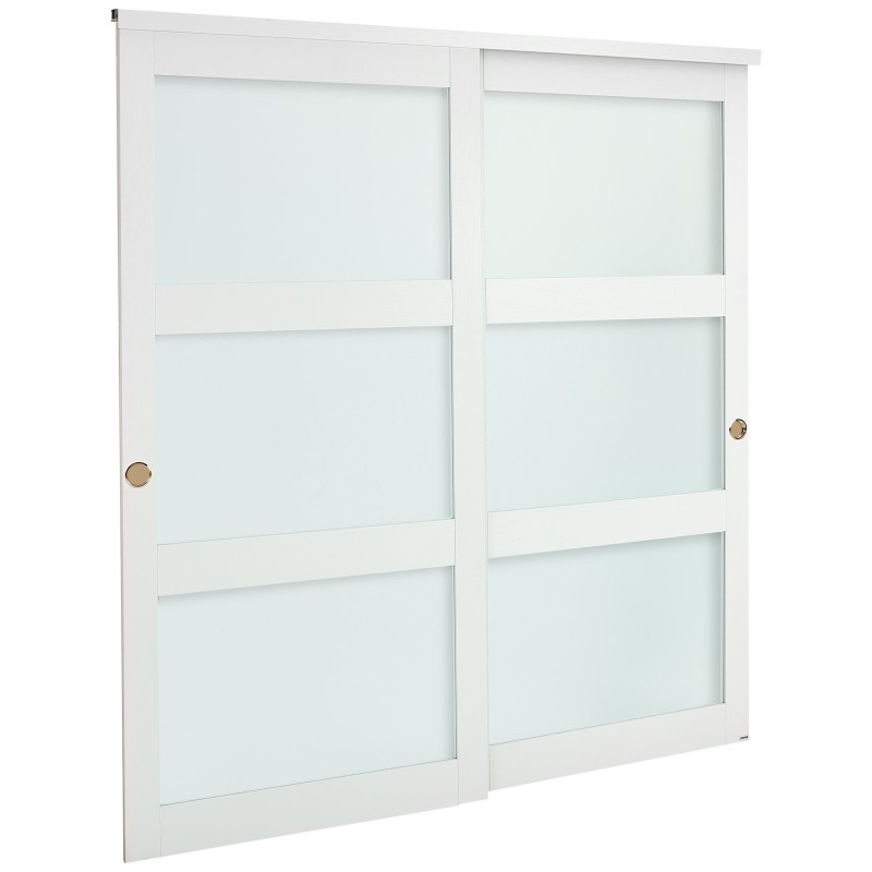 Ohitusliukuovet kaapistoihin 2 paneelia massiivipuu ja MDF 1829x2032mm valkoinen himmeä lasi