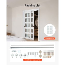 Liukuovipaketti vaatekomeroon 1219x2032 mm 2-paneelinen himmeä lasi puu ja MDF-runko PVC-pinnoite