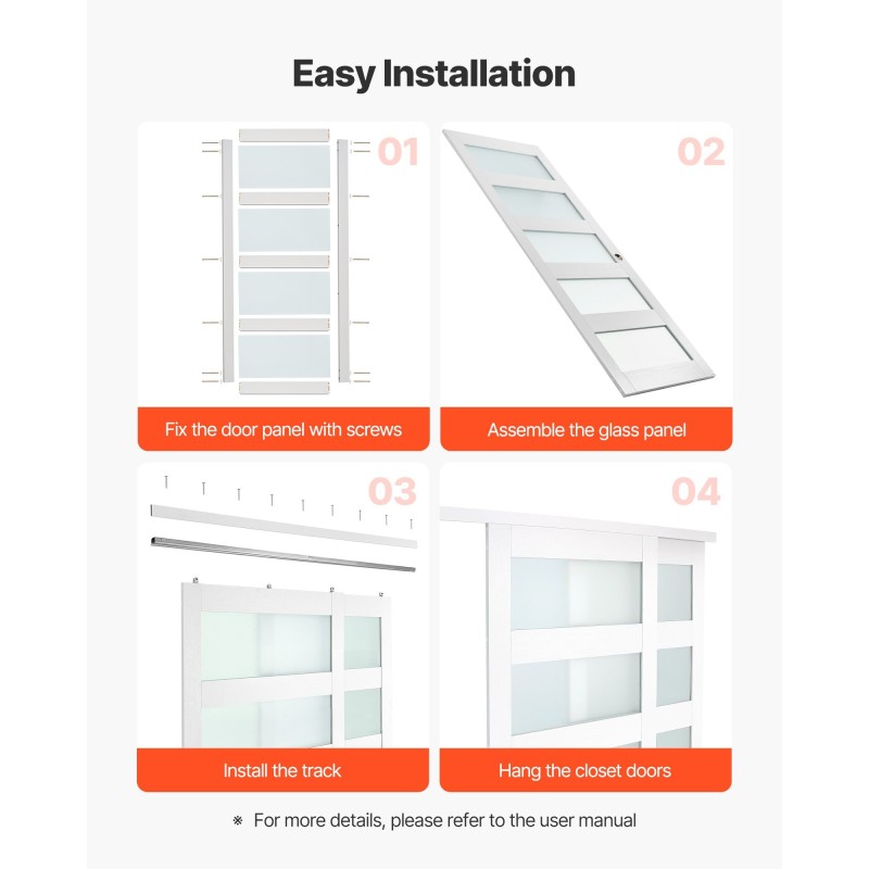Liukuovisarja 2 paneelia massiivipuu MDF himmeä lasi 1524x2032 mm valkoinen vaatekaappiin