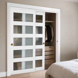 Liukuovisarja 2 paneelia massiivipuu MDF himmeä lasi 1524x2032 mm valkoinen vaatekaappiin