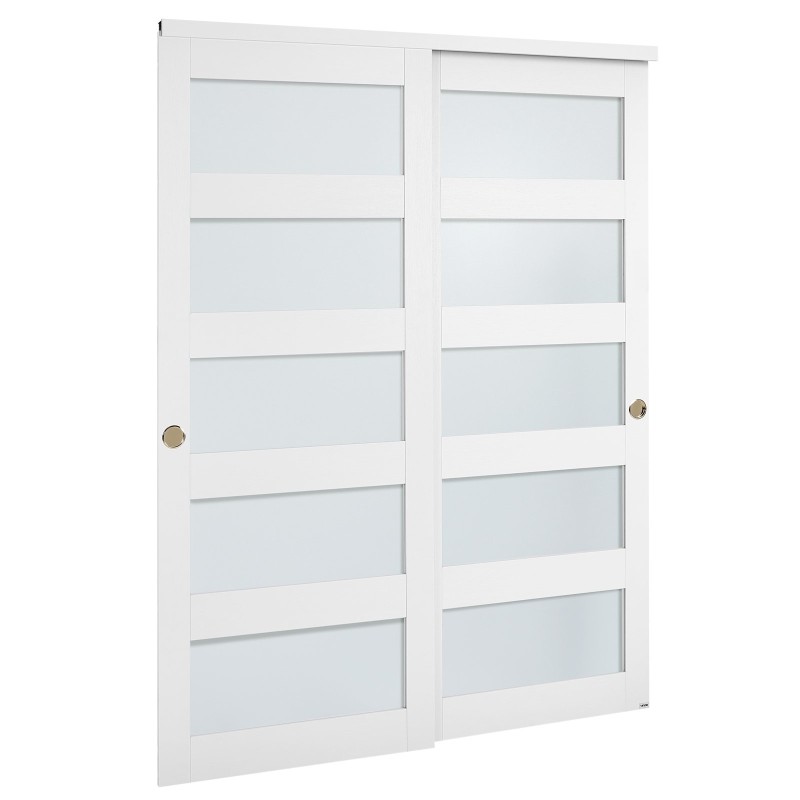 Liukuovisarja 2 paneelia massiivipuu MDF himmeä lasi 1524x2032 mm valkoinen vaatekaappiin