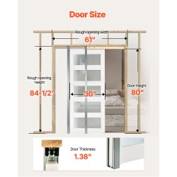 Liukuva taskuovi puu ja MDF huurrettu lasi 2035 x 765 mm valkoinen