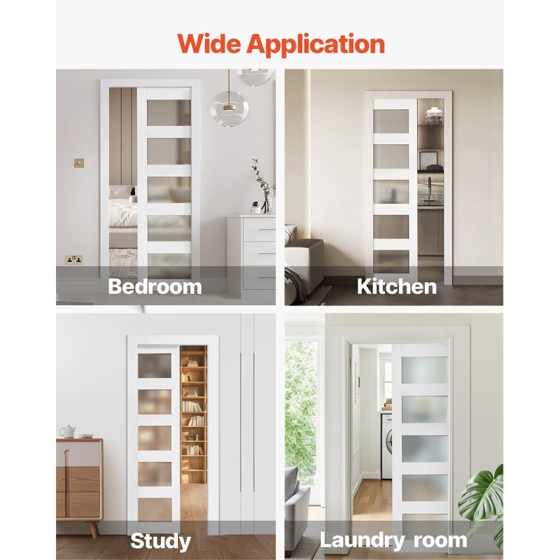 Liukuva taskuovi puu ja MDF huurrettu lasi 2035 x 765 mm valkoinen