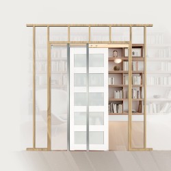 Liukuva taskuovi puu ja MDF huurrettu lasi 2035 x 765 mm valkoinen