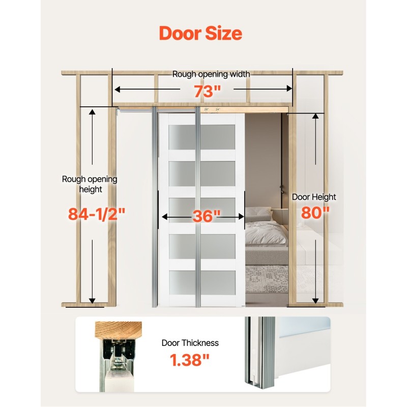 Yksittäinen liukuva taskuovi puu MDF huurrelasi valkoinen 2035x915 mm