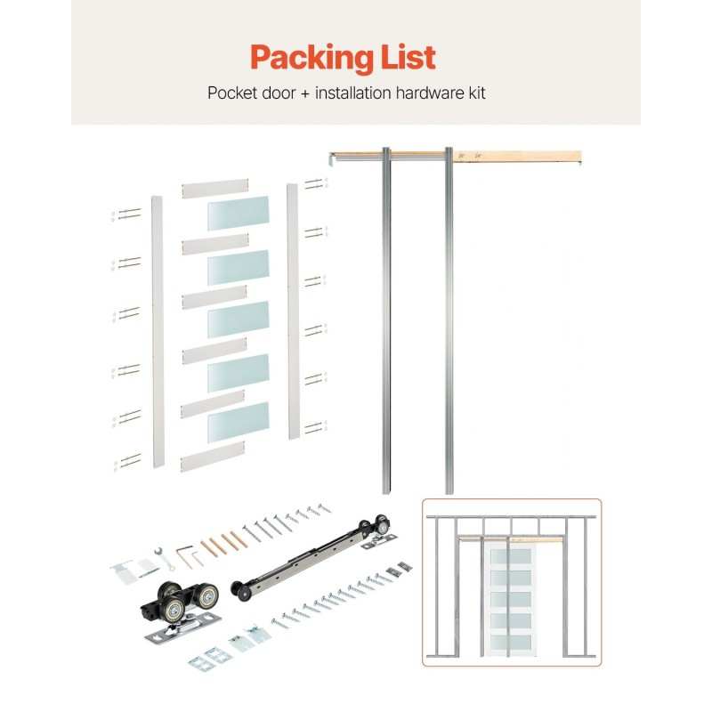 Yksittäinen liukuva taskuovi puu MDF huurrelasi valkoinen 2035x915 mm