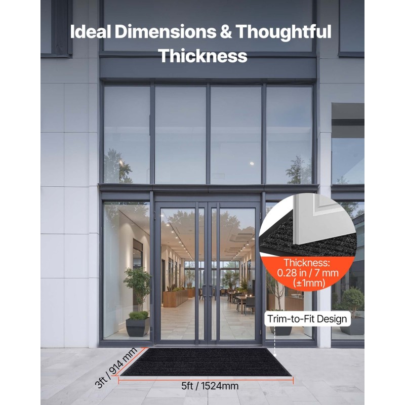 Pitkittäisraidallinen eteismatto polyesteripinta PVC-taustainen 1524×914 mm harmaa