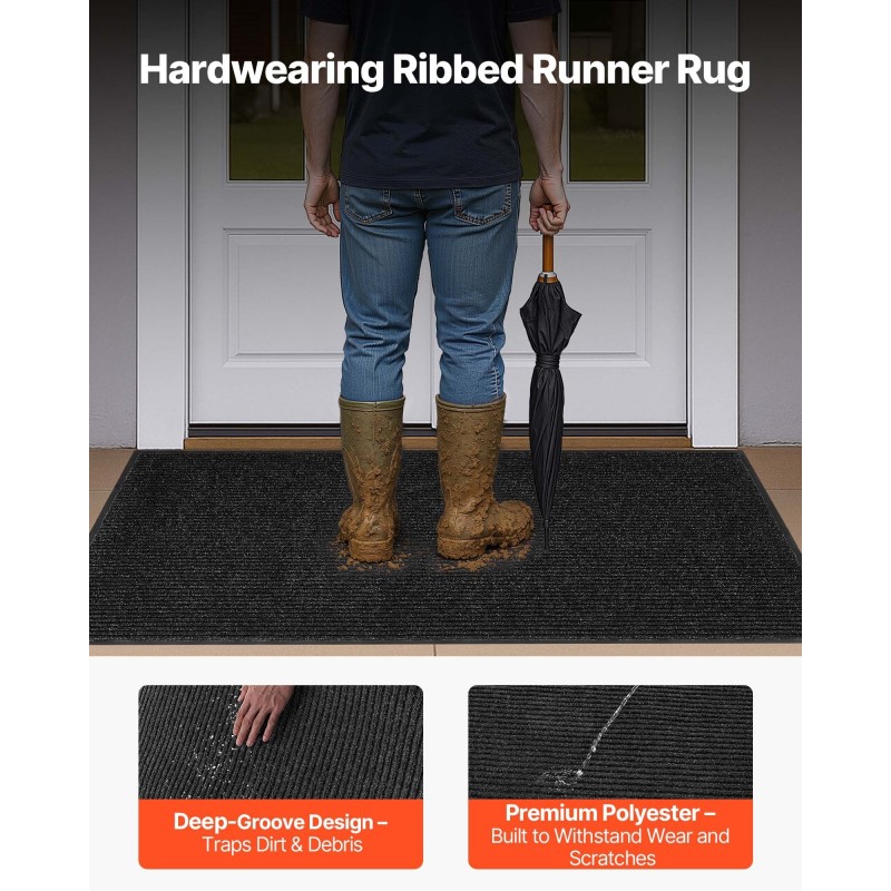 Pitkittäisraidallinen eteismatto polyesteripinta PVC-taustainen 1524×914 mm harmaa