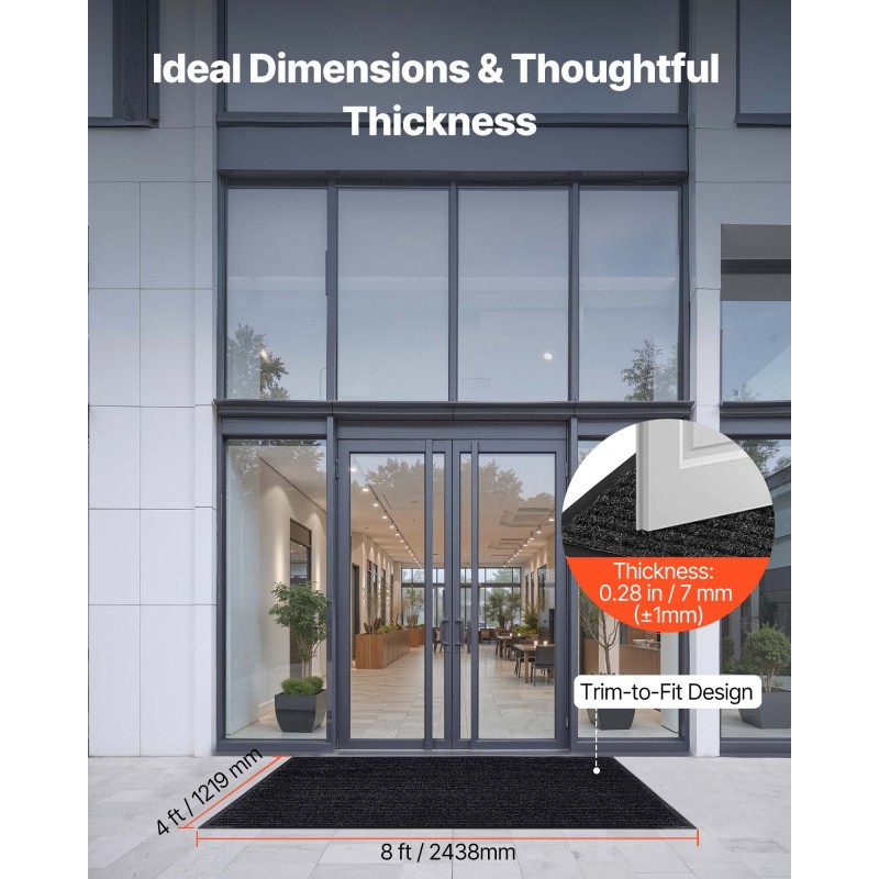 Eteismatto koko 2438 x 1219 mm harmaa raidallinen pitkänurkkainen polyesteri PVC-tausta