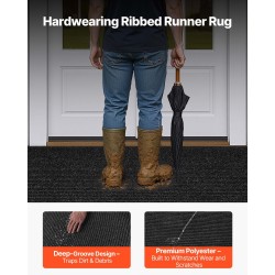 Eteismatto koko 2438 x 1219 mm harmaa raidallinen pitkänurkkainen polyesteri PVC-tausta