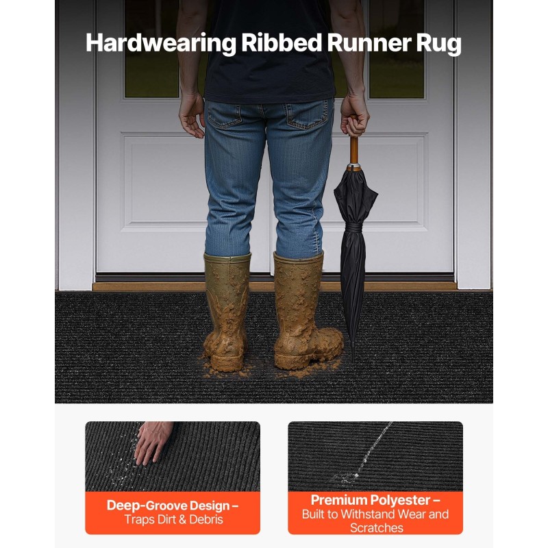 Eteismatto koko 2438 x 1219 mm harmaa raidallinen pitkänurkkainen polyesteri PVC-tausta