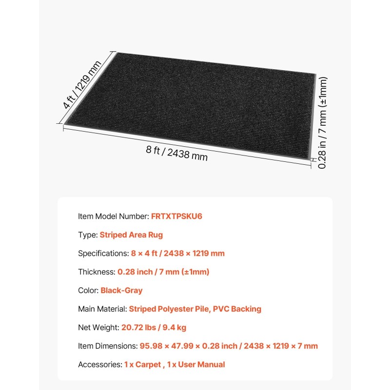 Eteismatto koko 2438 x 1219 mm harmaa raidallinen pitkänurkkainen polyesteri PVC-tausta