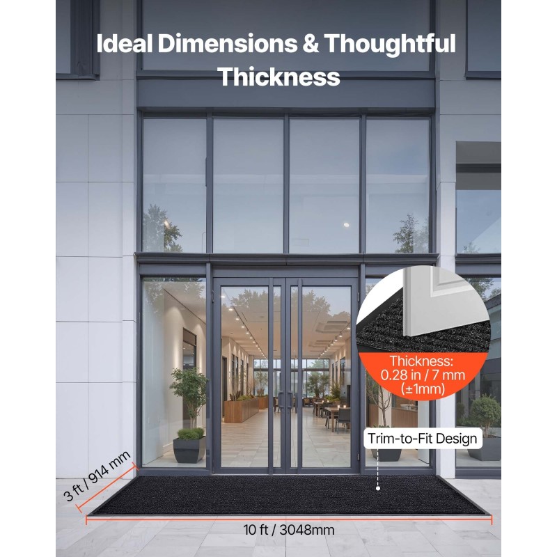 Pitkä käytävämatto polyesteri PVC-tausta 3048×914 mm harmaa