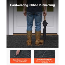 Pitkä käytävämatto polyesteri PVC-tausta 3048×914 mm harmaa