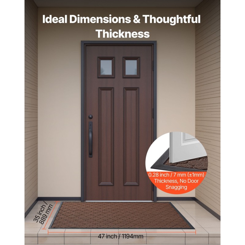 Eteismatto polypropeenipinnalla 1194 x 889 mm TPE-tausta ruskea sisä- ja ulkokäyttöön