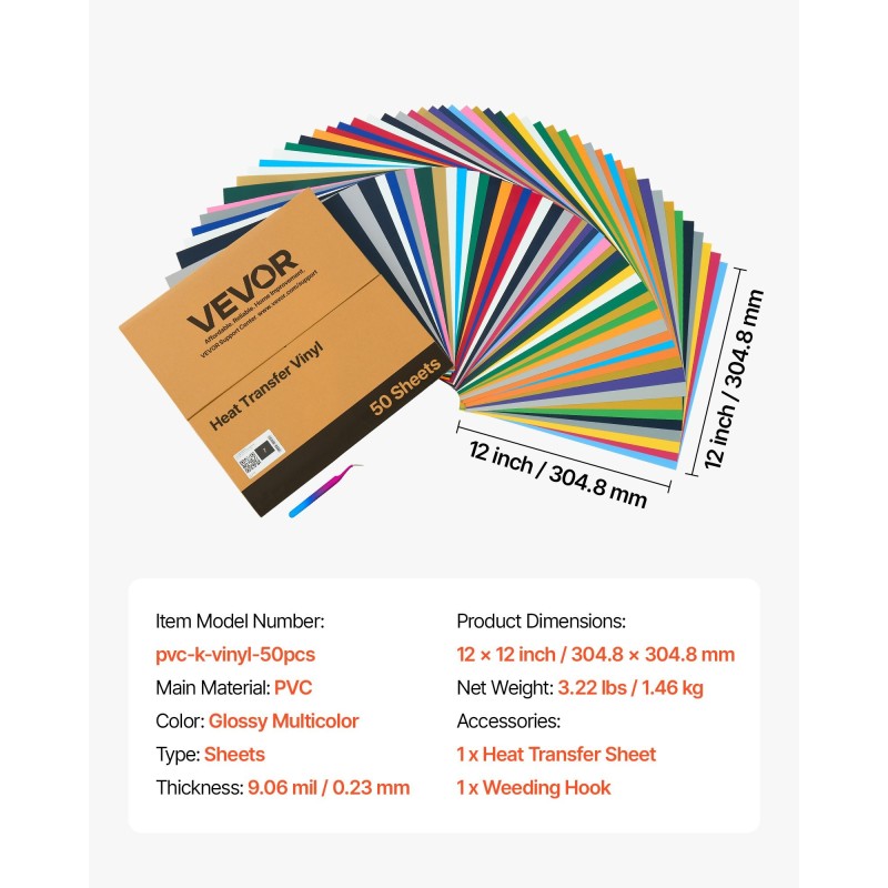 Lämpösiirtokalvopaketti PVC-muovinen 50 kpl 304,8 x 304,8 mm kiiltävä monivärinen