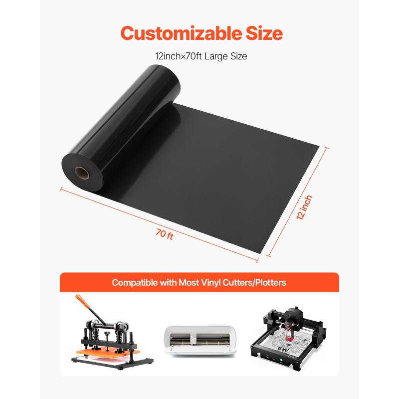 Lämpösiirtokalvorulla PVC kiiltävä musta 0,23 mm 304,8×21336 mm tekstiileille