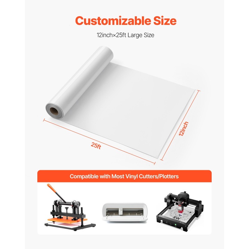 Lämpösiirtovinyylirulla PVC-muovinen 12 tuumaa 25 jalkaa kiiltävä valkoinen tekstiileille