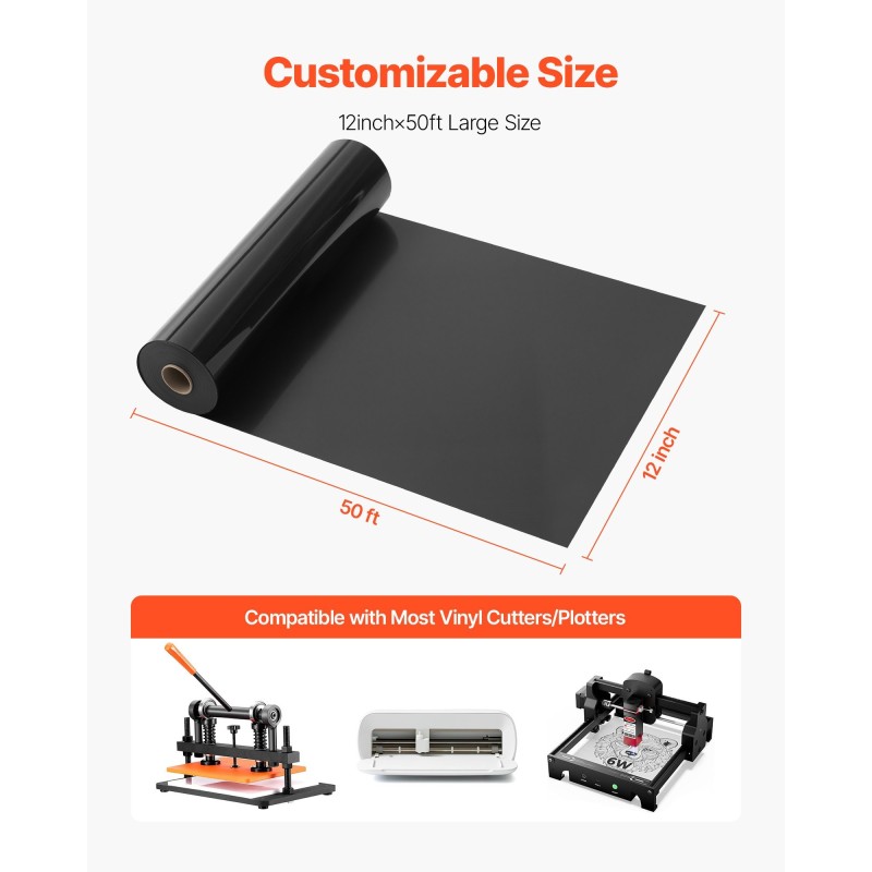 Lämpösiirtokalvorulla PVC-materiaali leveys 12 tuumaa pituus 50 jalkaa kiiltävä musta