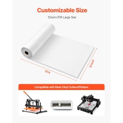 Lämpösiirtokalvorulla PVC-materiaalinen kiiltävä valkoinen 304,8 mm x 21,336 m tekstiileille