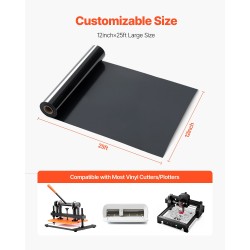 Lämpösiirtokalvorulla polyvinyylikloridi kiiltävä musta kaksitoista tuumaa kaksikymmentäviisi jalkaa tekstiileille