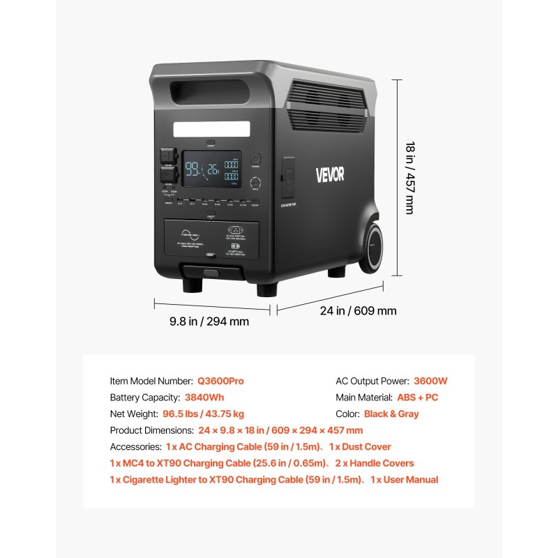 Kannettava virtalähde 3600W 3840Wh LiFePO4-akku 10 ulostuloporttia UPS-toiminto