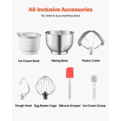 Jäätelökone kotikäyttöön 1,7 l pakastusastia 5,5 l ruostumaton teräskulho 600W ajastin