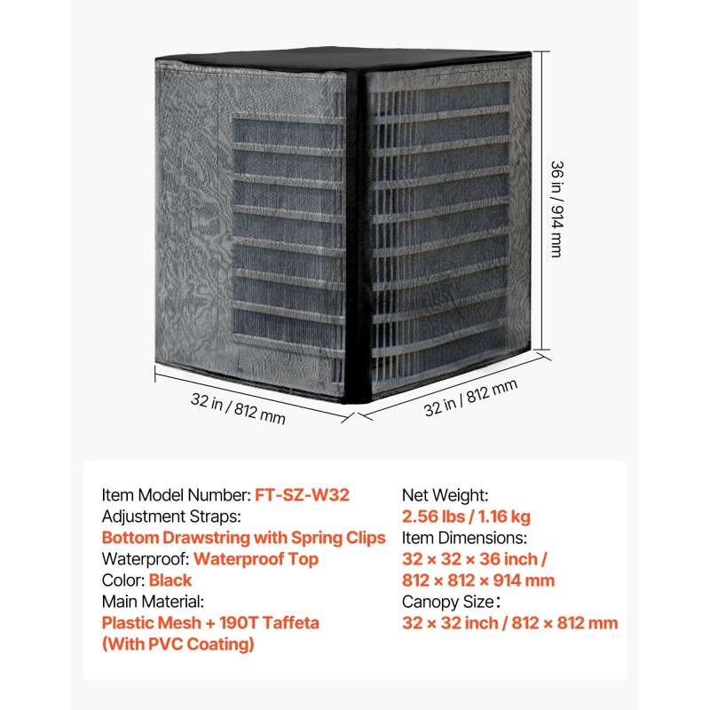 Ulkoyksikön suojapeite vedenpitävä muoviverkko tafti 812x812x914 mm musta