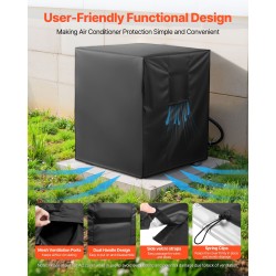 Ilmastointilaitteen suojapeite 190T-tafti vedenpitävä 914x914x1010 mm musta kiristysnarulla