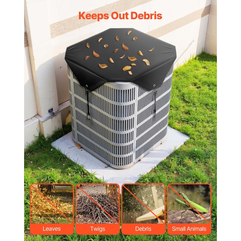 Ilmastointilaitteen ulkoyksikön yläsuojus 190T-tafti PVC-sisuksella 81 x 81 cm musta