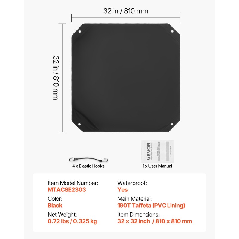 Ilmastointilaitteen ulkoyksikön yläsuojus 190T-tafti PVC-sisuksella 81 x 81 cm musta