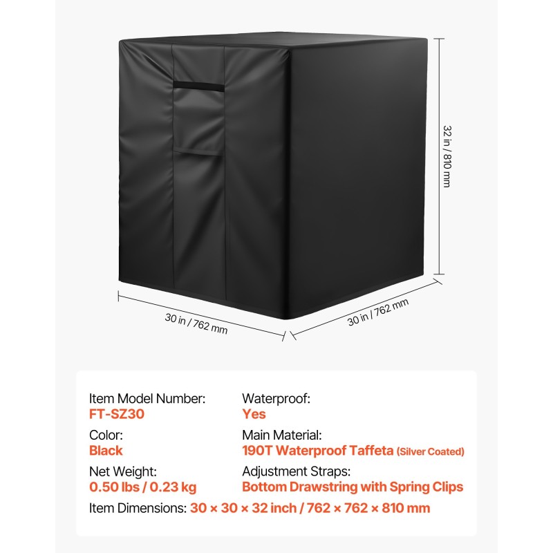 Ulkoyksikön suojus ilmastointilaitteelle 190T taftikangas 762 x 762 x 810 mm musta