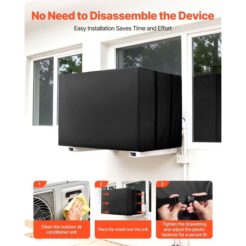 Ilmastointilaitteen suojus musta kaksikerroksinen 190T vedenpitävä tafti 530x400x380 mm